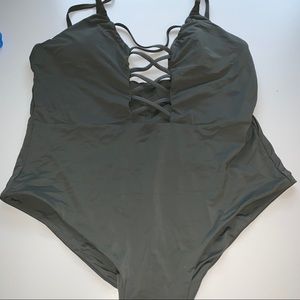 Olive green one piece bathing suit